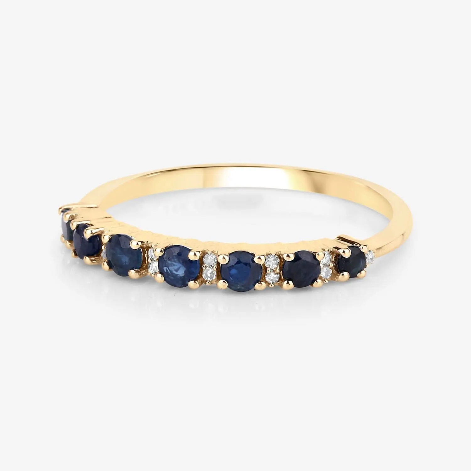 0.43 Carat Genuine Blue Sapphire and White Diamond 14K Yellow Gold Ring