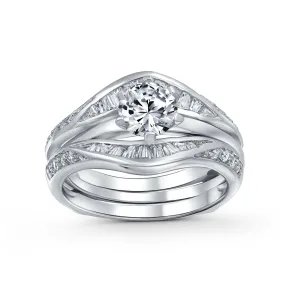 1.5 CT Cubic Zirconia Cocktail Statement Ring Sterling Silver Solitaire Wedding Set
