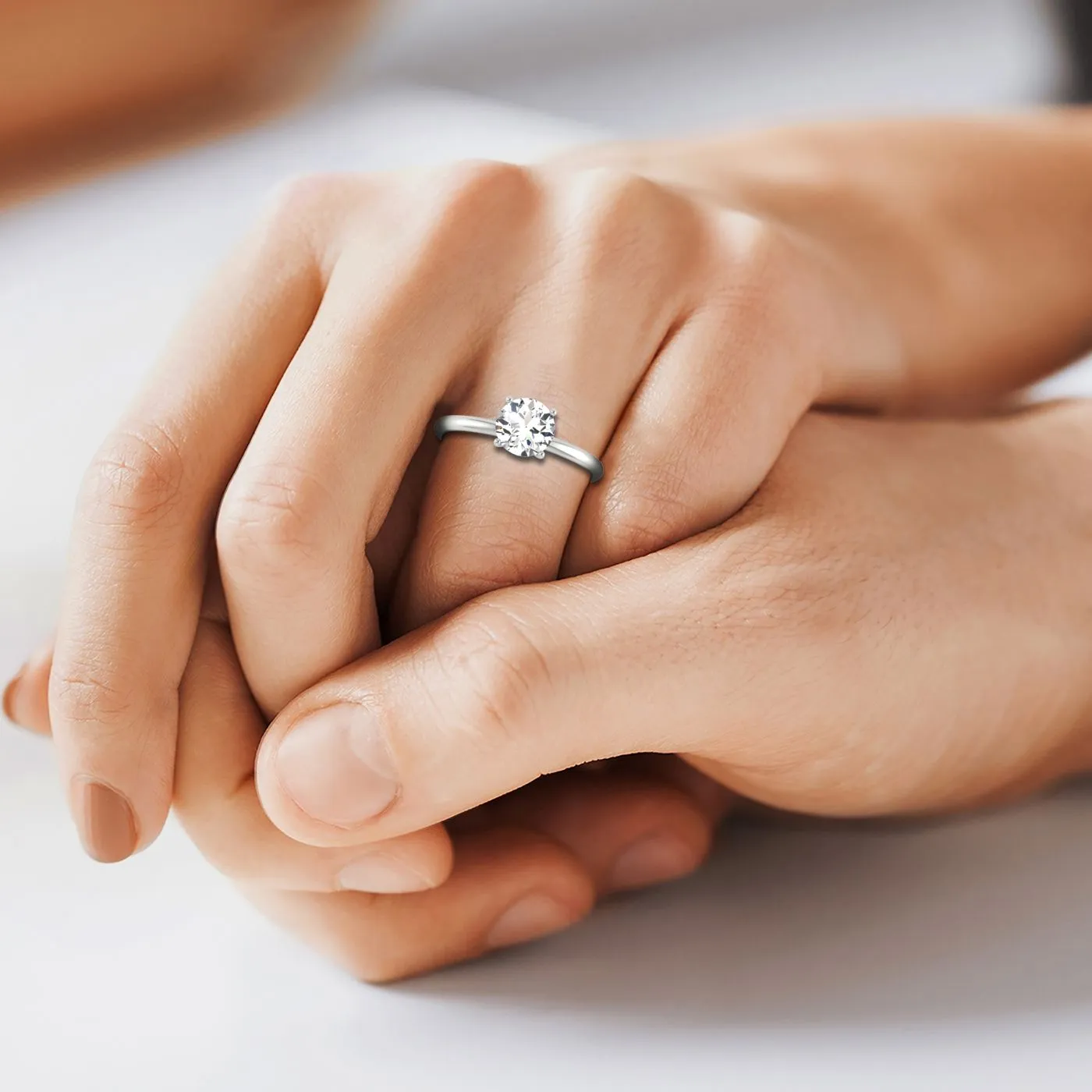 18kw Round Solitaire Engagement Ring With Lower Hidden Halo Curved With 8 Prong Set Round Diamonds