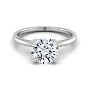 18kw Round Solitaire Engagement Ring With Lower Hidden Halo Curved With 8 Prong Set Round Diamonds