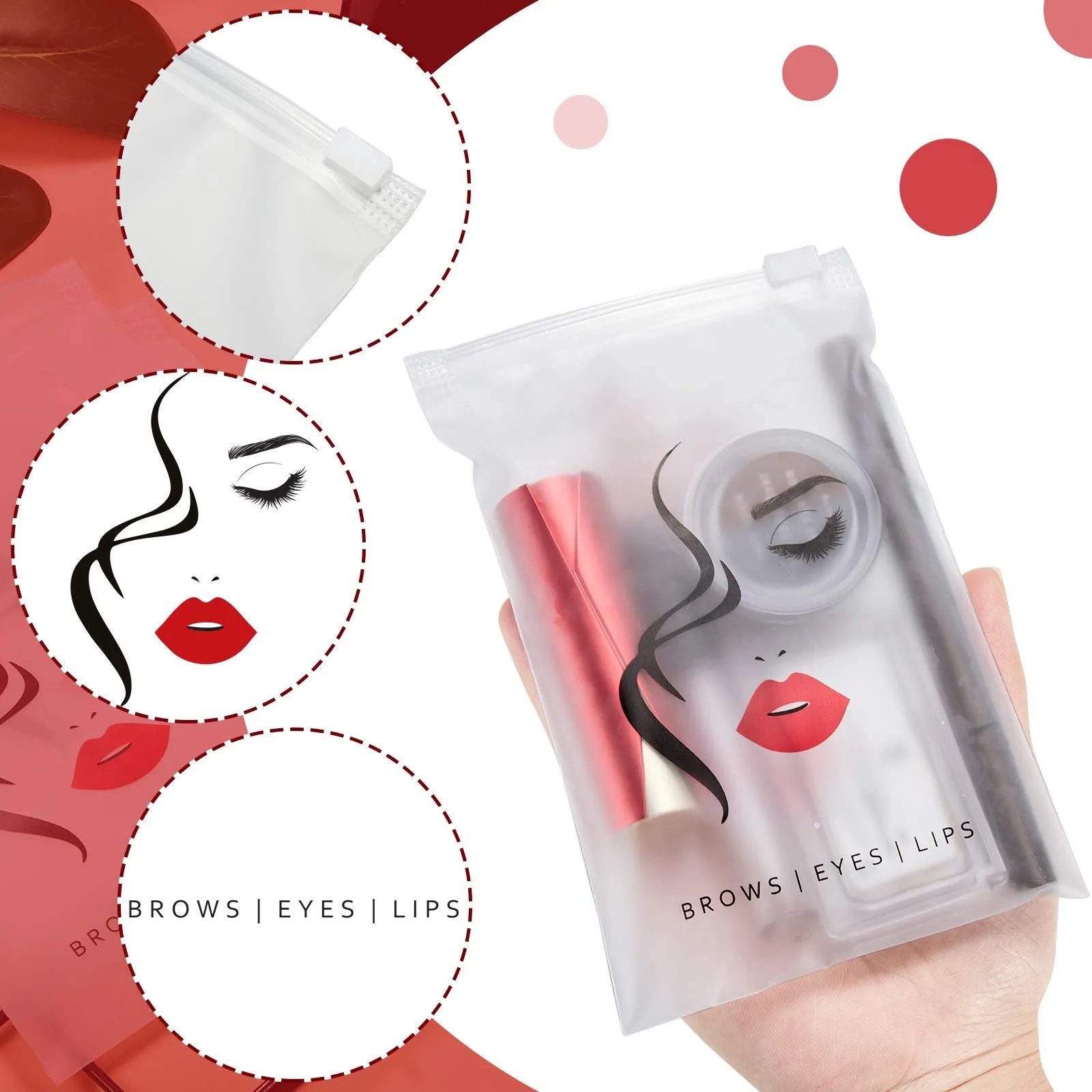 50 Pieces Eyebrow Microblading Aftercare Bags Empty Eyelash Bag Lash Aftercare Bags Lipstick Travel Pouch Mini Cosmetic Bags for Eyelash Lipstick Makeup Tools, 4 x 6 Inches