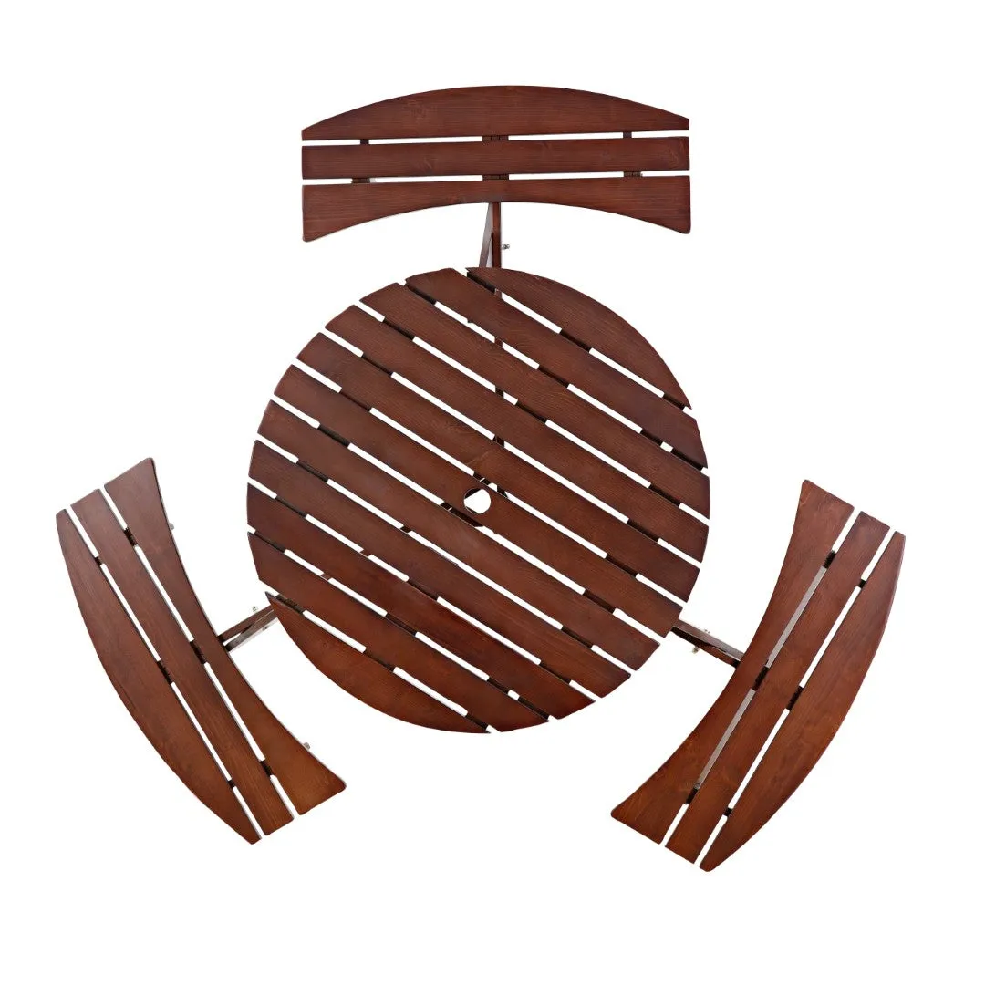 6-Person Round Picnic Table Set with Benches, Umbrella Hole, Outdoor Furniture for Garden, Backyard, Porch, Patio - Brown