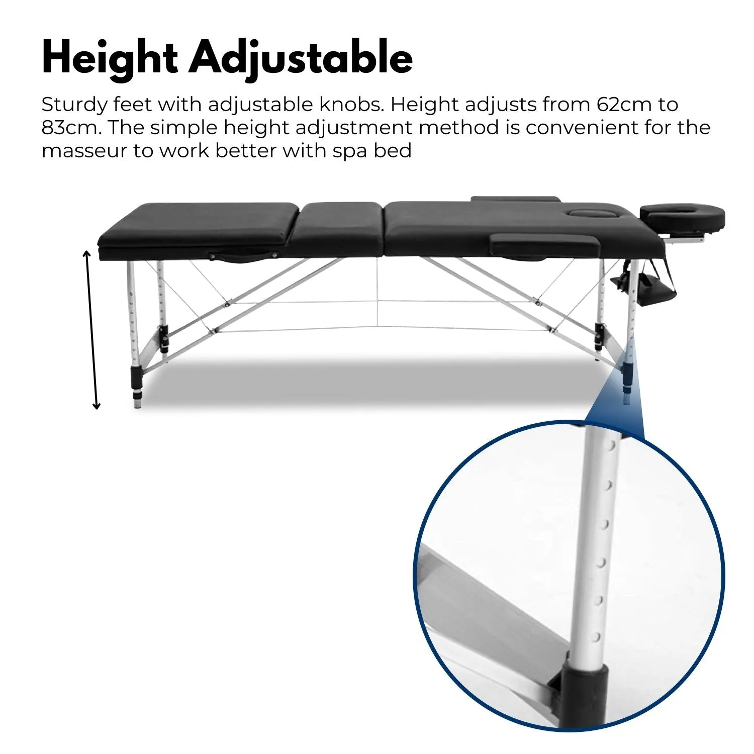 Adjustable 3-Fold Portable Massage Bed, Black, Height Adjustable