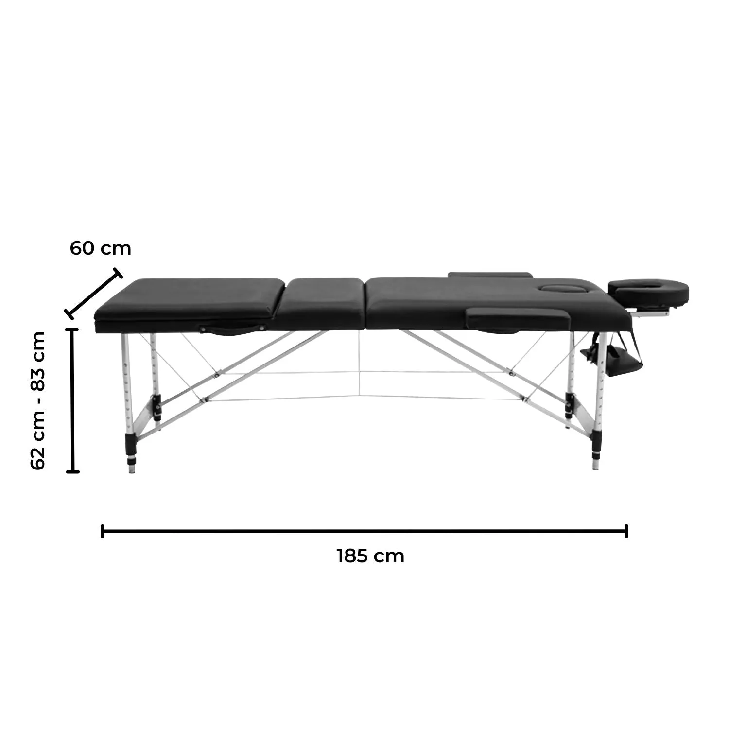 Adjustable 3-Fold Portable Massage Bed, Black, Height Adjustable