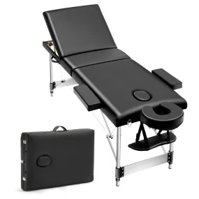 Adjustable 3-Fold Portable Massage Bed, Black, Height Adjustable