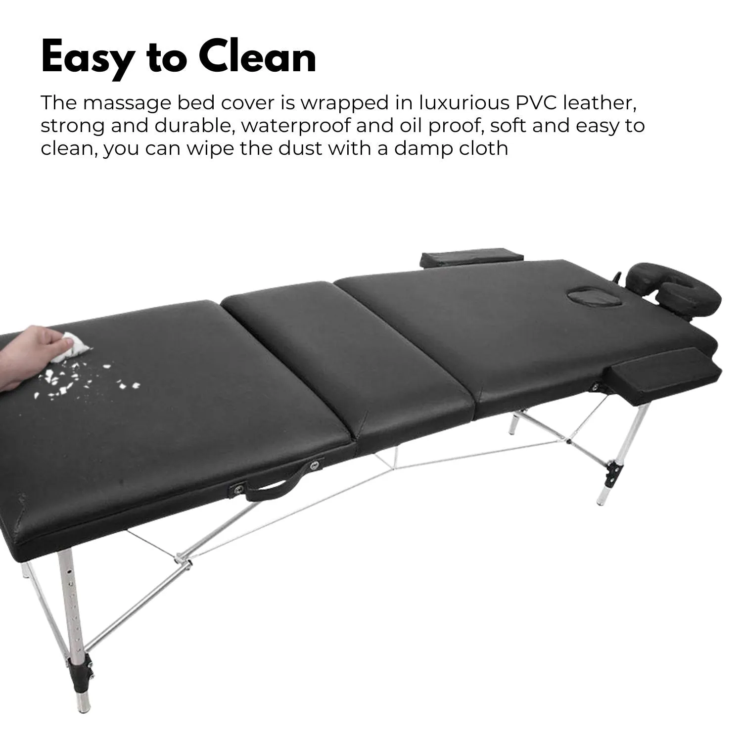 Adjustable 3-Fold Portable Massage Bed, Black, Height Adjustable