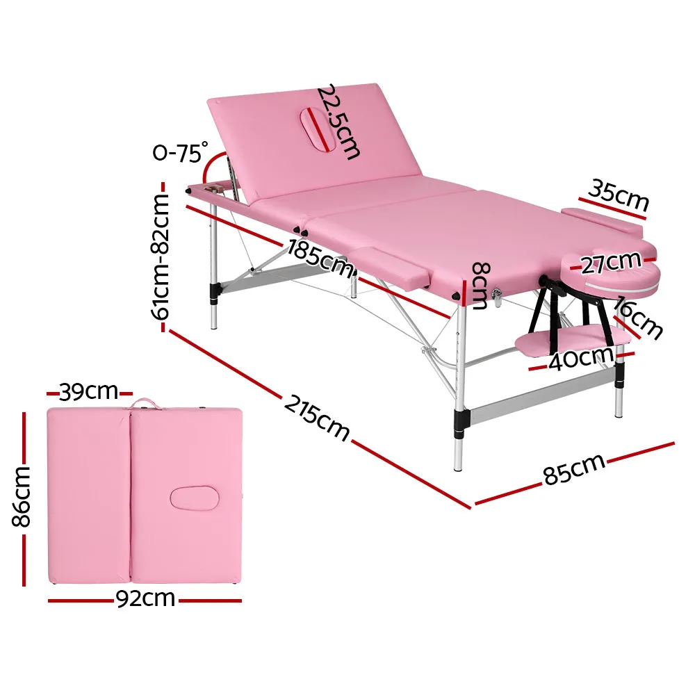 Adjustable Aluminium Pink Massage Table with Carry Bag - Zenses