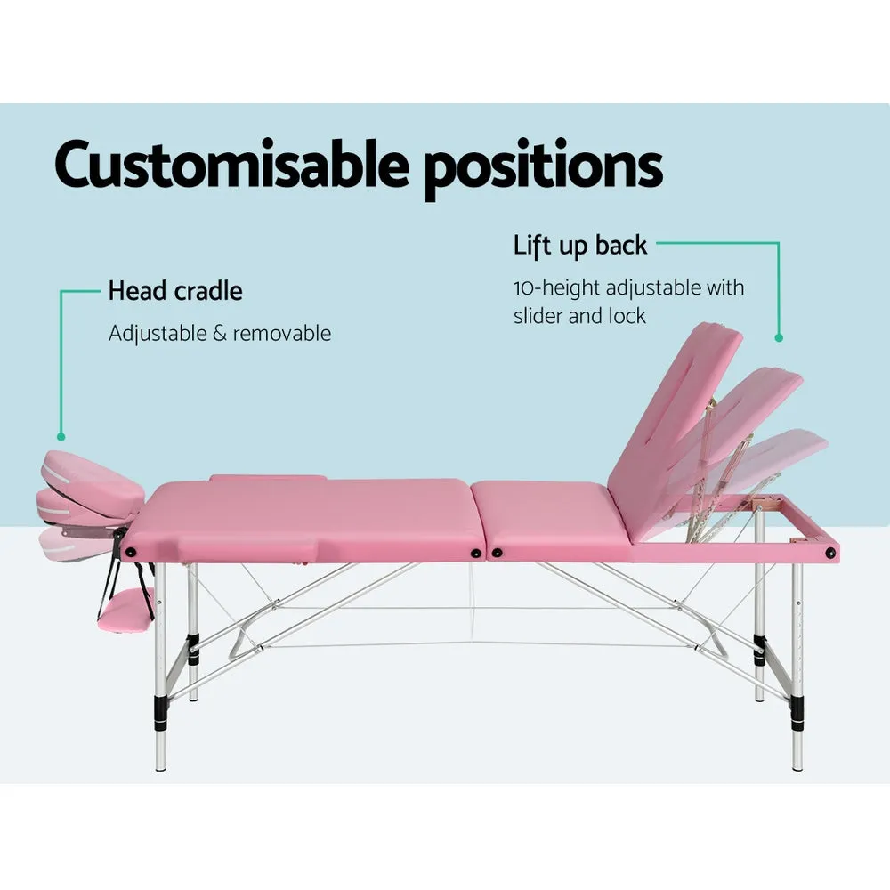 Adjustable Aluminium Pink Massage Table with Carry Bag - Zenses
