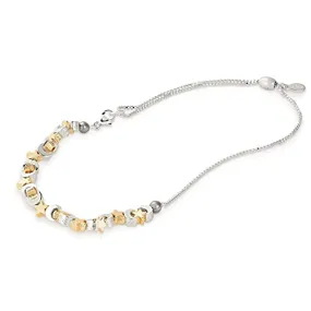 Alex and Ani Path of Symbols Adjustable Anklet for Women, Moon and Star Charm, Two-Tone Rafaelian Finish, 11.5 in