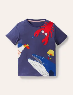 Animal Appliqué T-shirt-Moroccan Blue Whale