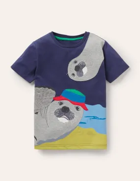 Animal Appliqué T-shirt-Starboard Blue Seals