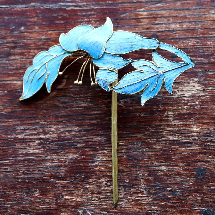 Antique Tian-Tsui (點翠) Hair Pin - Small, Fing fisher feather