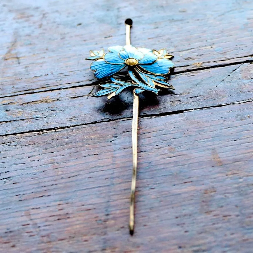 Antique Tian-Tsui (點翠) Hair Pin - Small, Fing fisher feather