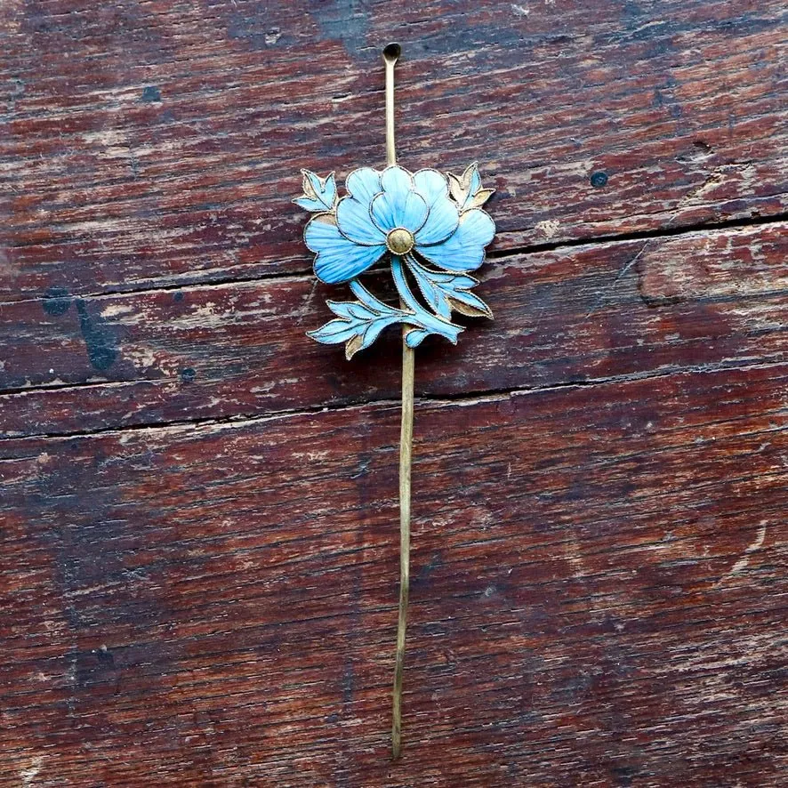 Antique Tian-Tsui (點翠) Hair Pin - Small, Fing fisher feather