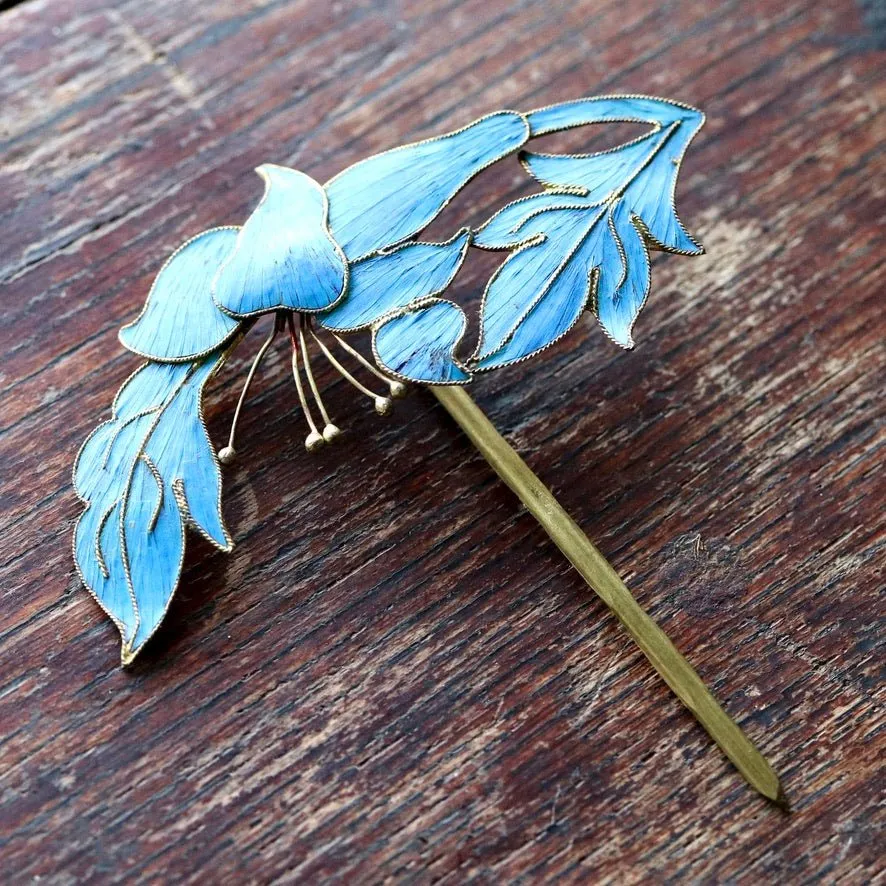 Antique Tian-Tsui (點翠) Hair Pin - Small, Fing fisher feather