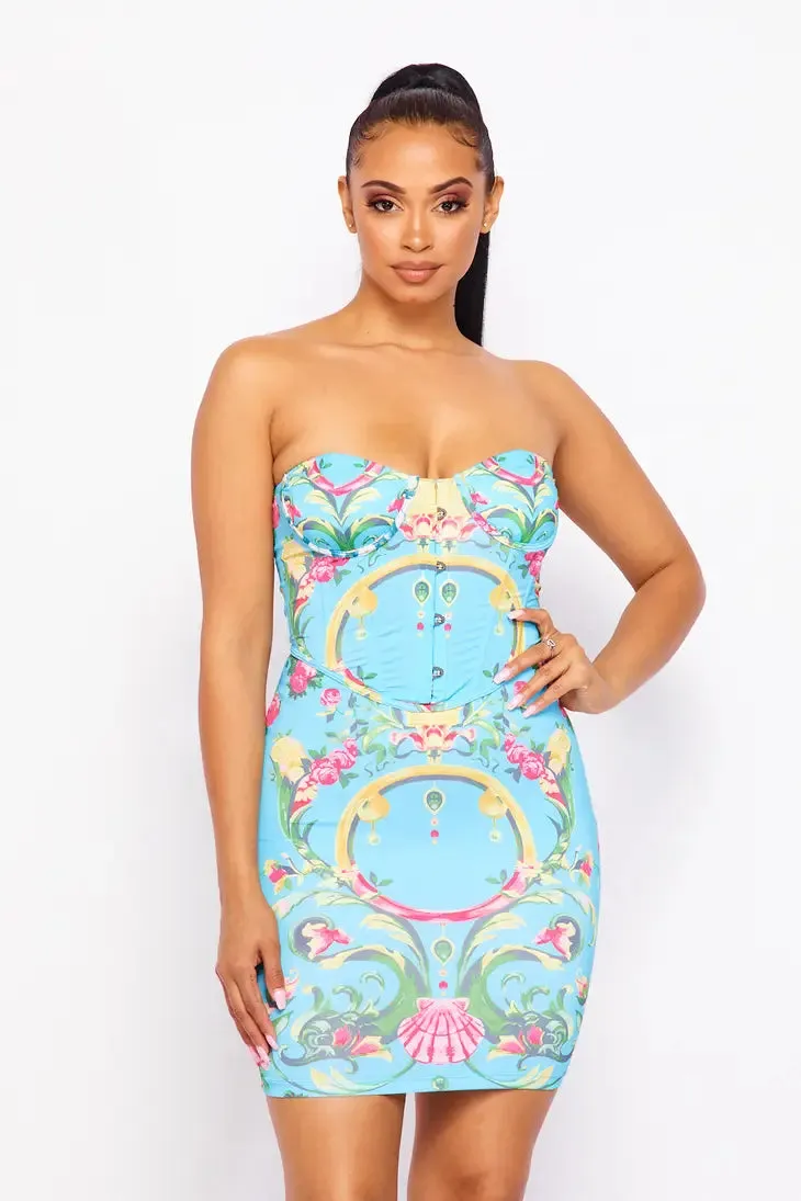 Aqua Floral Print Dress