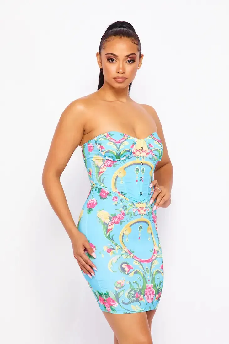 Aqua Floral Print Dress