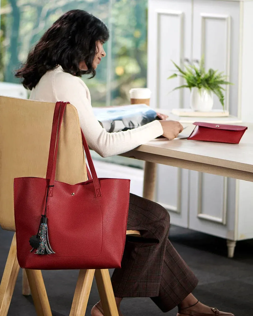 Back To Office Tote -Rosewood Maroon - Chumbak