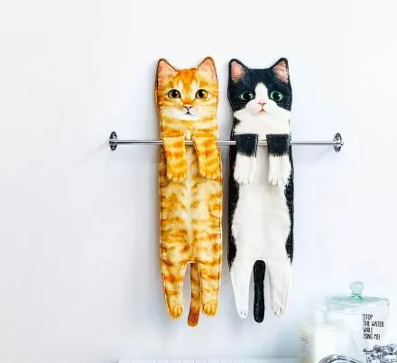 Cat Hand Towels Long Cat Shape Wipe Handkerchiefs Bath Towels For Bathroom Kitchen