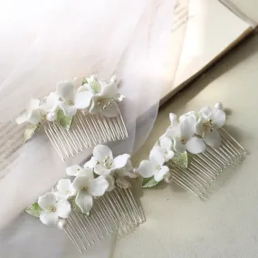 Ceramic Floral Bridal Hairpin-Green leaf