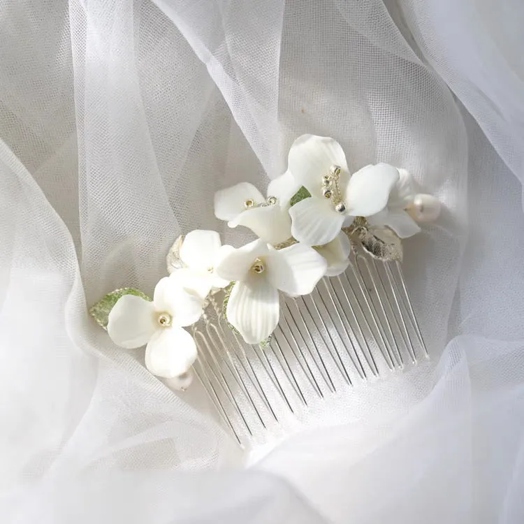 Ceramic Floral Bridal Hairpin-Green leaf