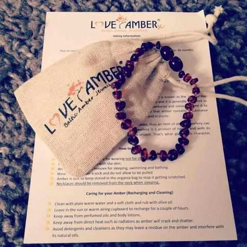 Childs Tara Honey Baltic Amber Amethyst Rose Quartz Gemstone Bead Necklace