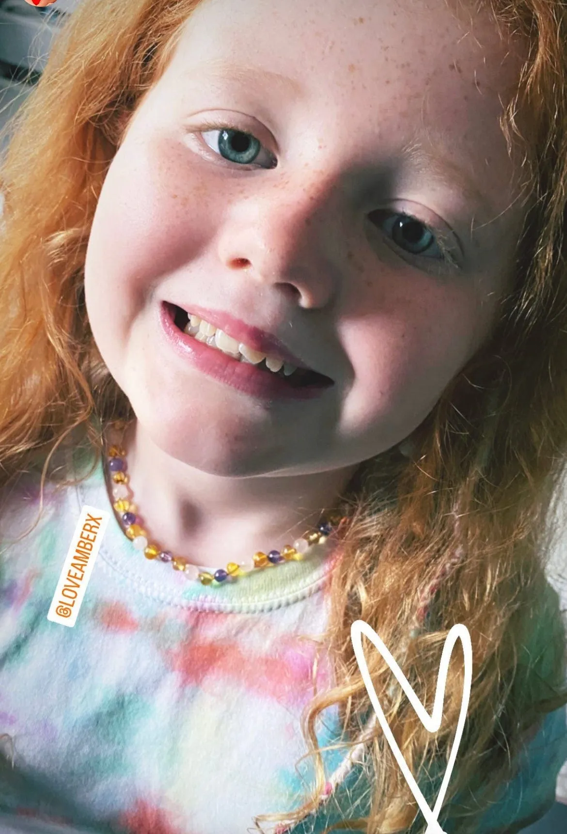 Childs Tara Honey Baltic Amber Amethyst Rose Quartz Gemstone Bead Necklace