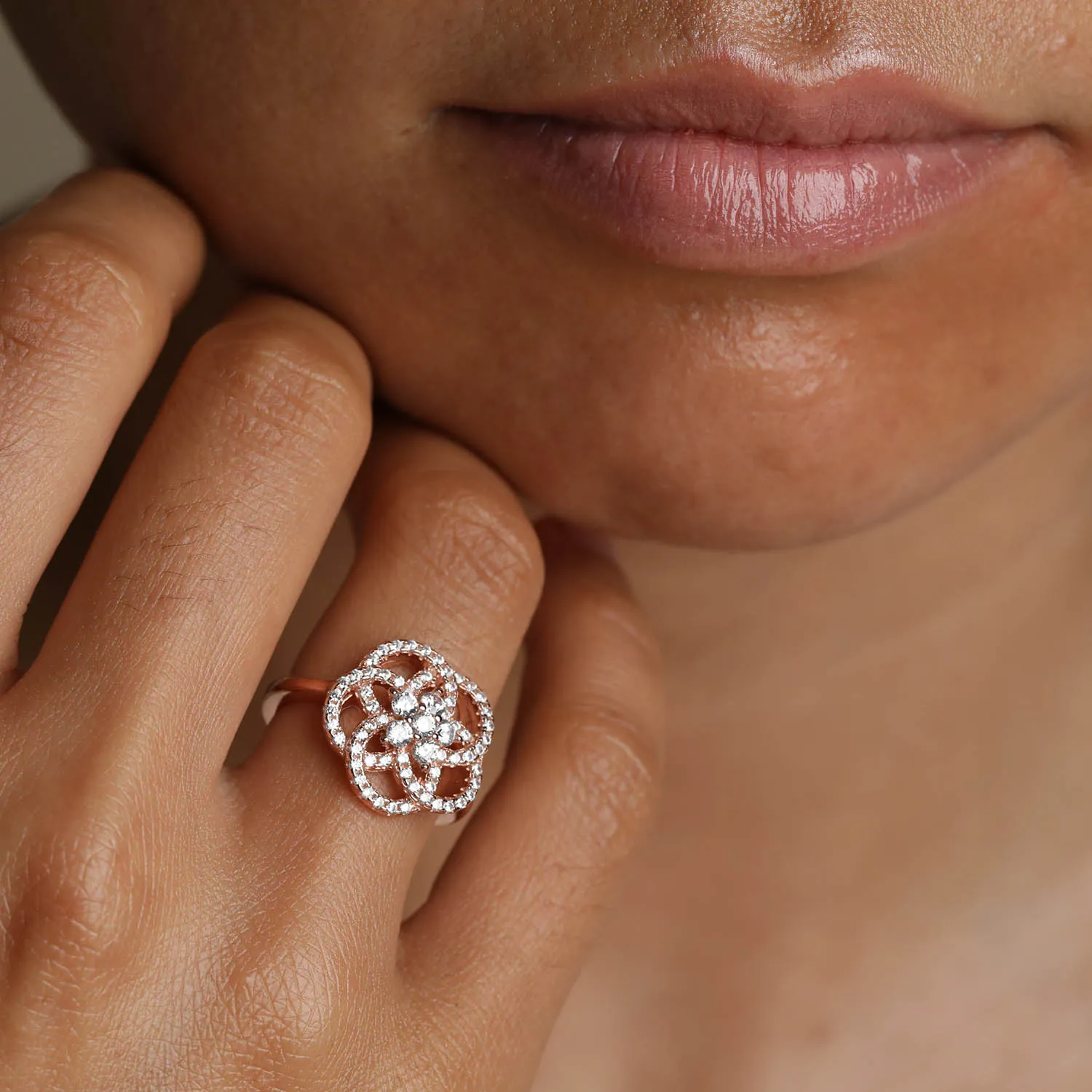 Cubic Zirconia Camellia Ring