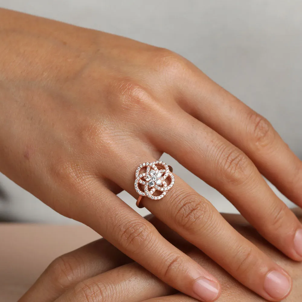 Cubic Zirconia Camellia Ring