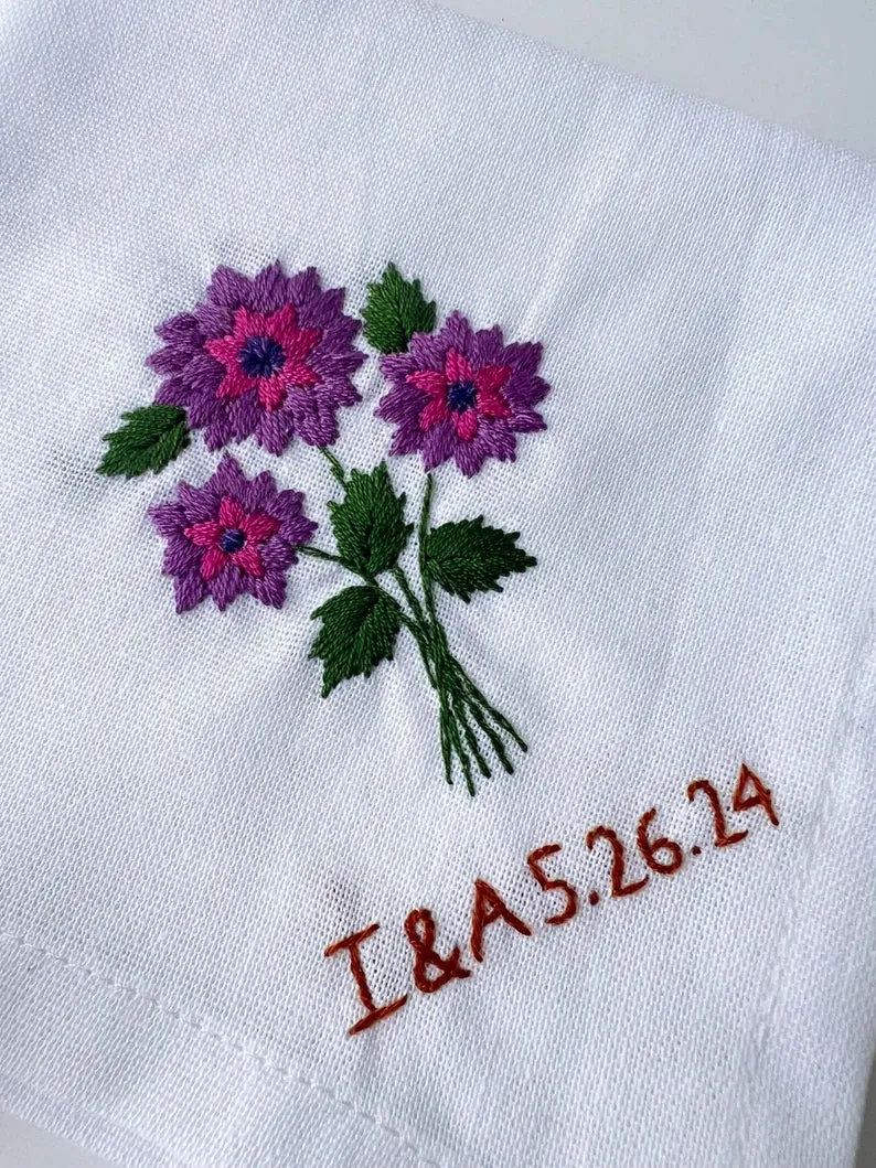 Custom Flower Bouquet Embroidered Handkerchiefs