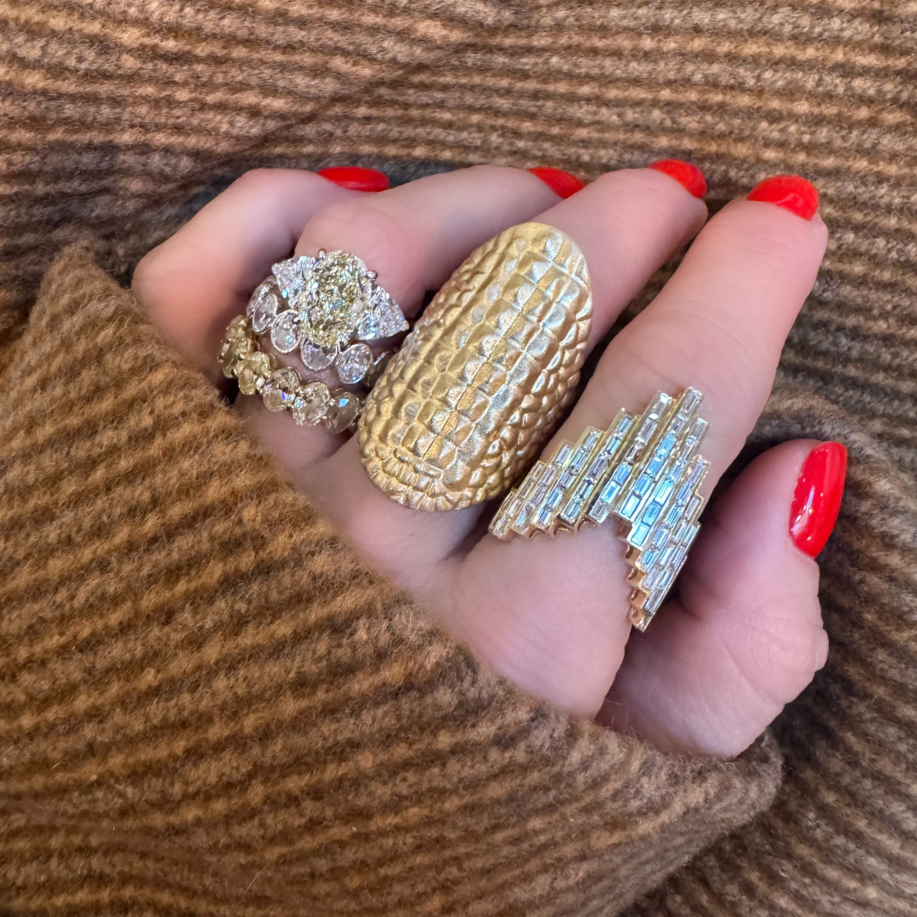 Elongated Brushed Crocodile Ring