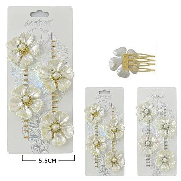 Flower Pearl 4PC Hair Comb 50035GS (12 units)