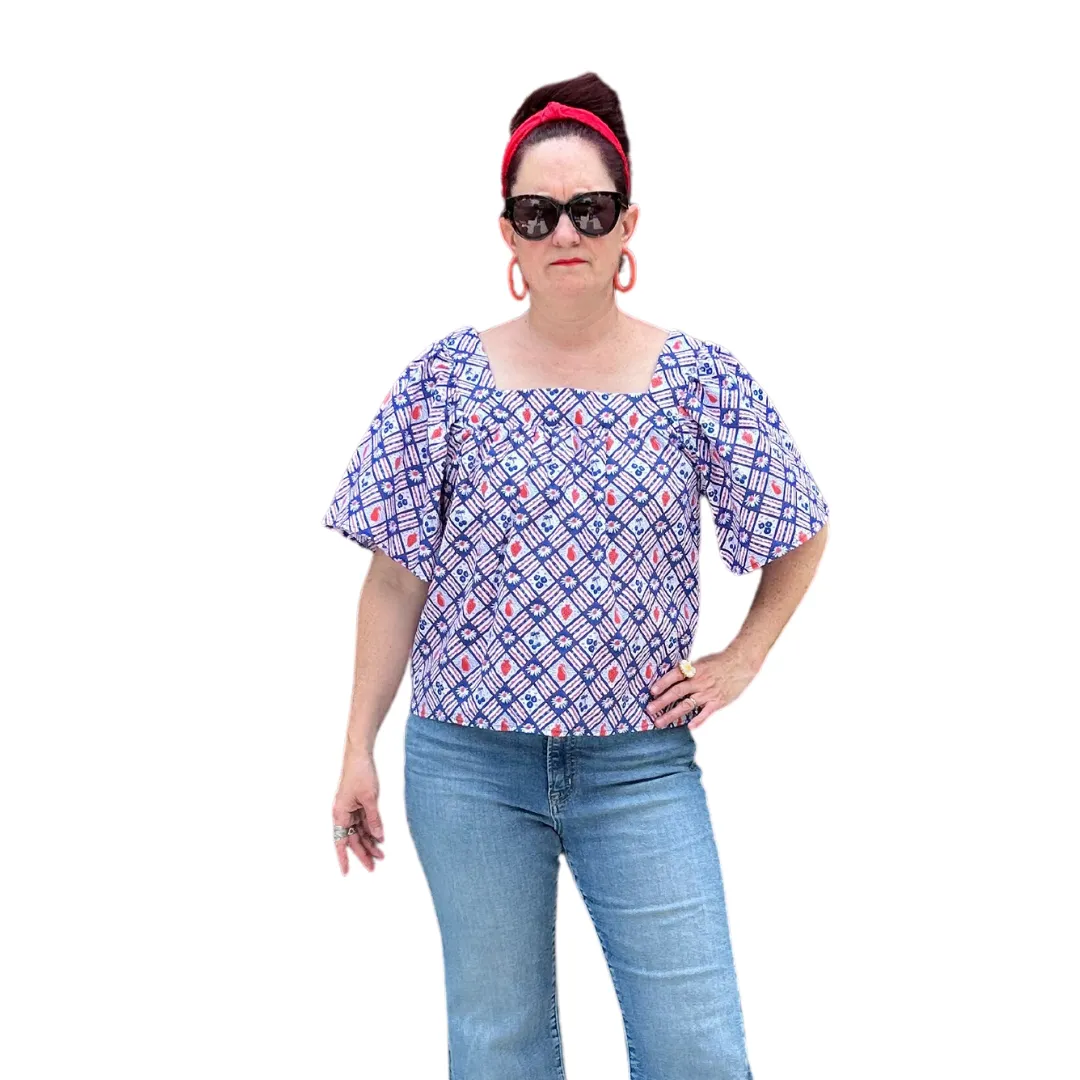 Fruit Picnic Square Neck Peasant Top