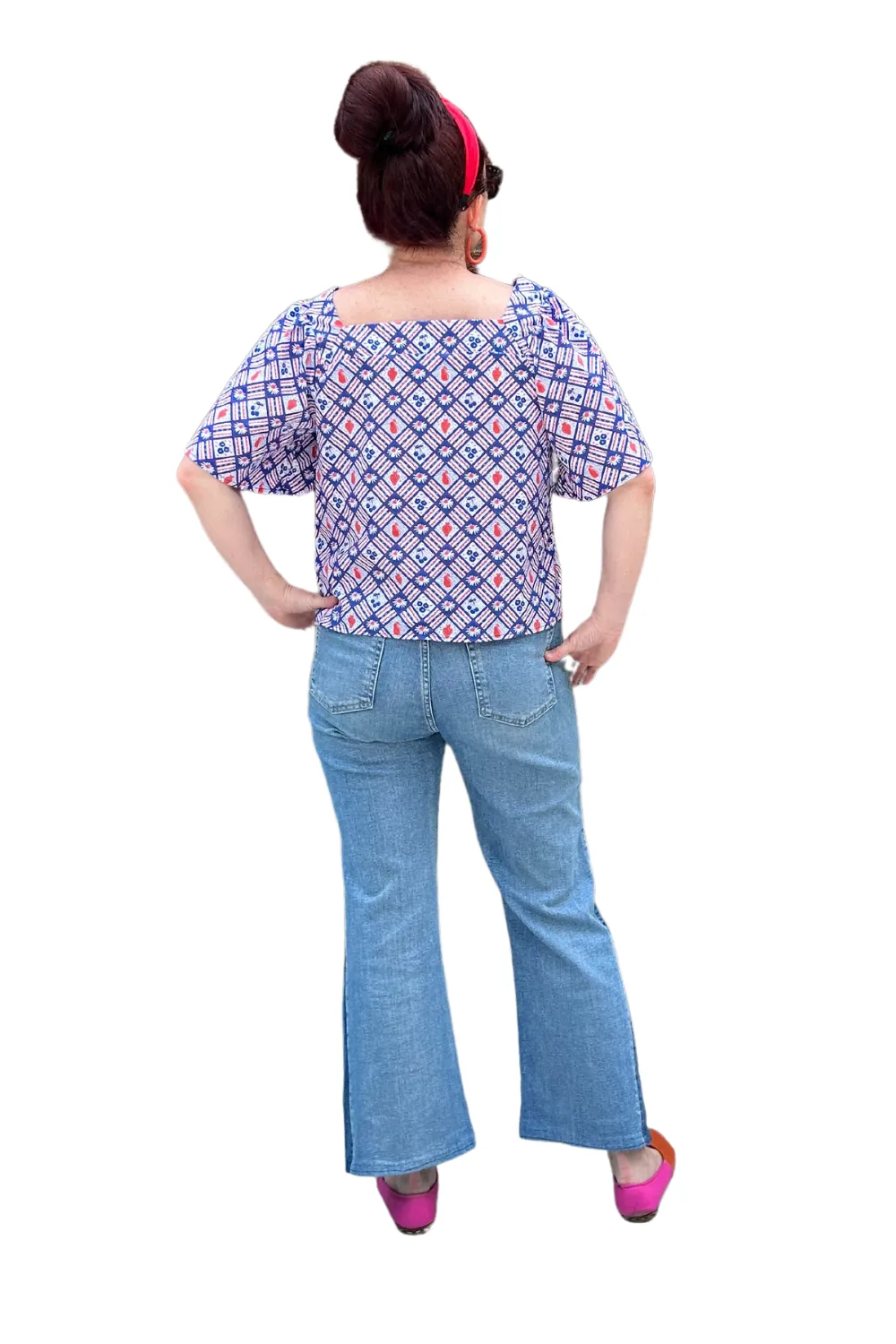 Fruit Picnic Square Neck Peasant Top