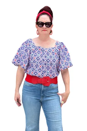 Fruit Picnic Square Neck Peasant Top