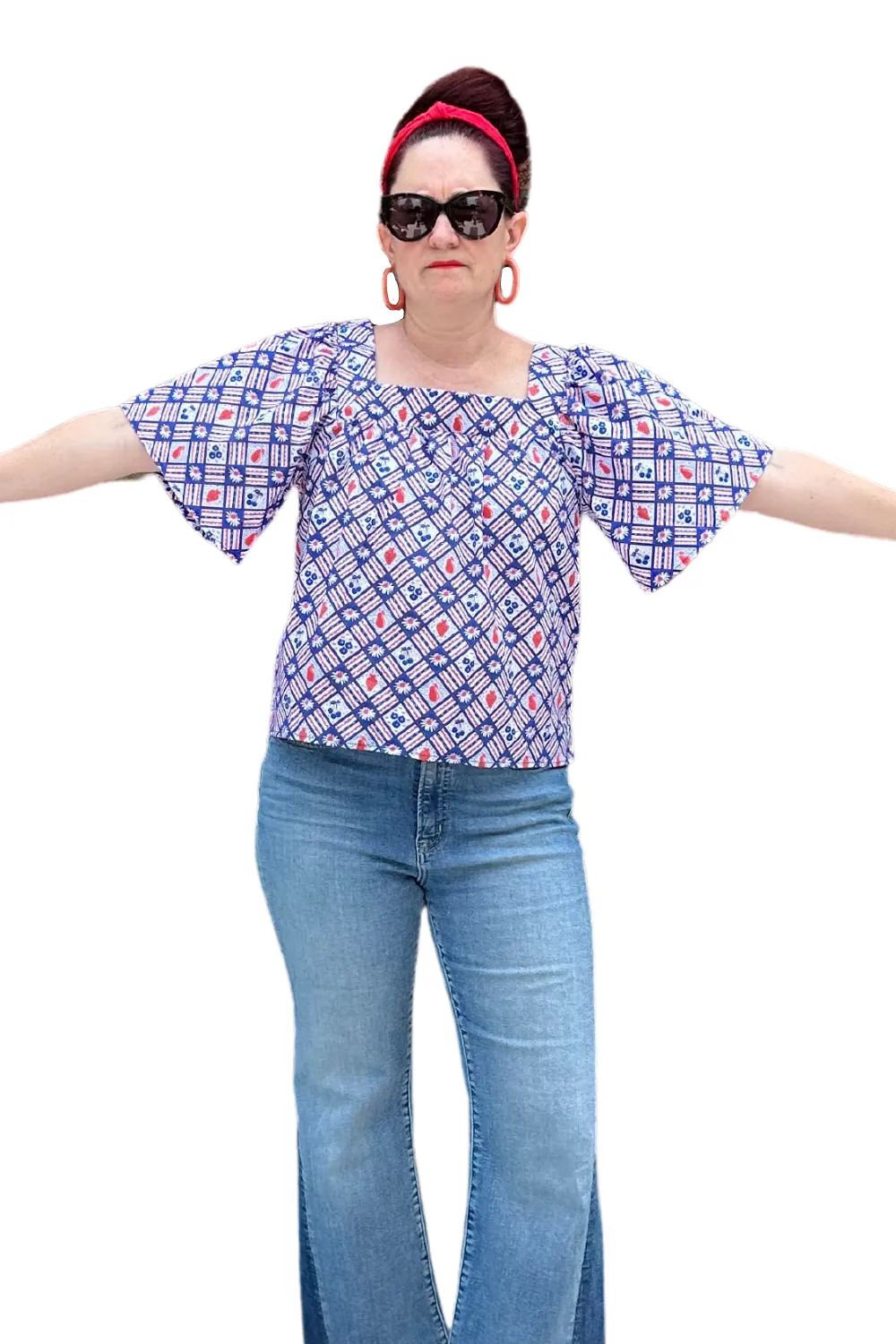 Fruit Picnic Square Neck Peasant Top