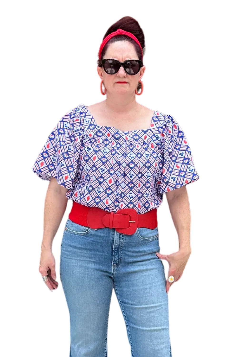 Fruit Picnic Square Neck Peasant Top
