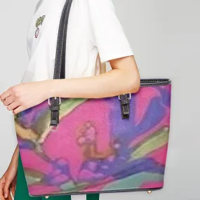FZ African Flower Print Large Leather Tote Bag