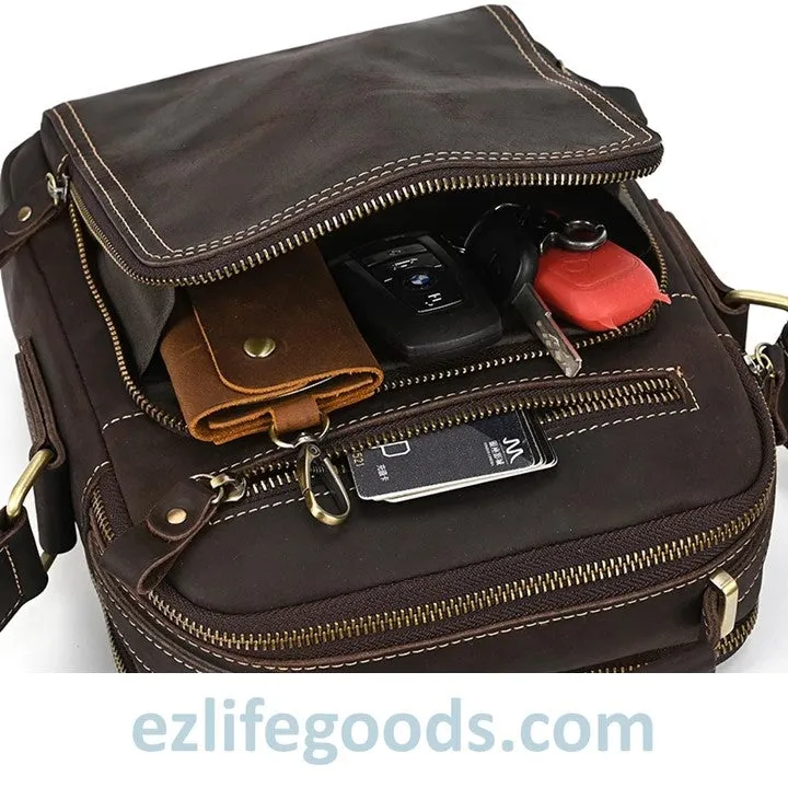 Genuine Leather Crossbody Bag for Men| Brown Messenger Shoulder Bag with Many Pockets