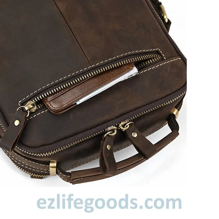 Genuine Leather Crossbody Bag for Men| Brown Messenger Shoulder Bag with Many Pockets