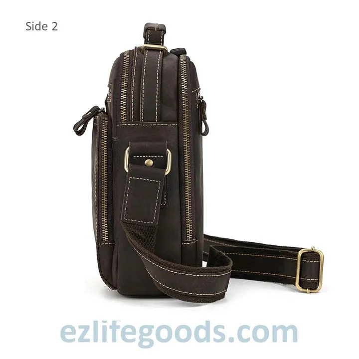 Genuine Leather Crossbody Bag for Men| Brown Messenger Shoulder Bag with Many Pockets