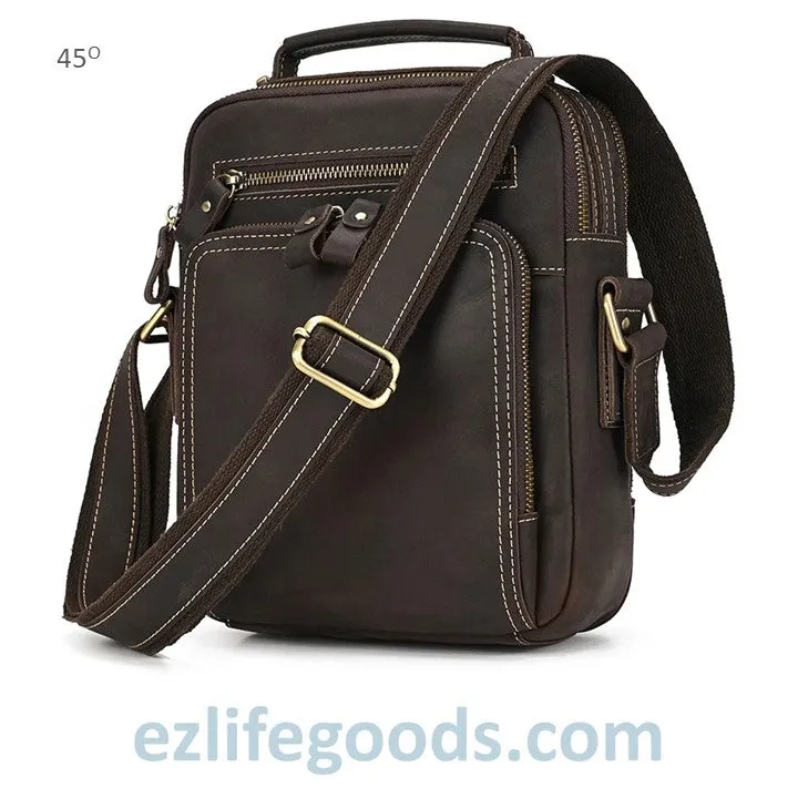 Genuine Leather Crossbody Bag for Men| Brown Messenger Shoulder Bag with Many Pockets