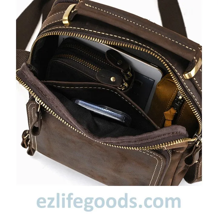 Genuine Leather Crossbody Bag for Men| Brown Messenger Shoulder Bag with Many Pockets