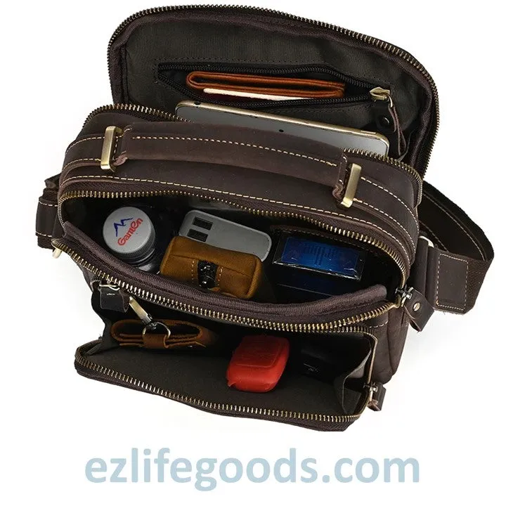 Genuine Leather Crossbody Bag for Men| Brown Messenger Shoulder Bag with Many Pockets