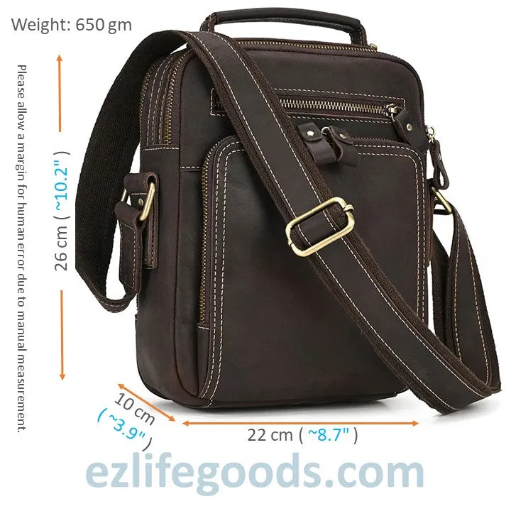 Genuine Leather Crossbody Bag for Men| Brown Messenger Shoulder Bag with Many Pockets