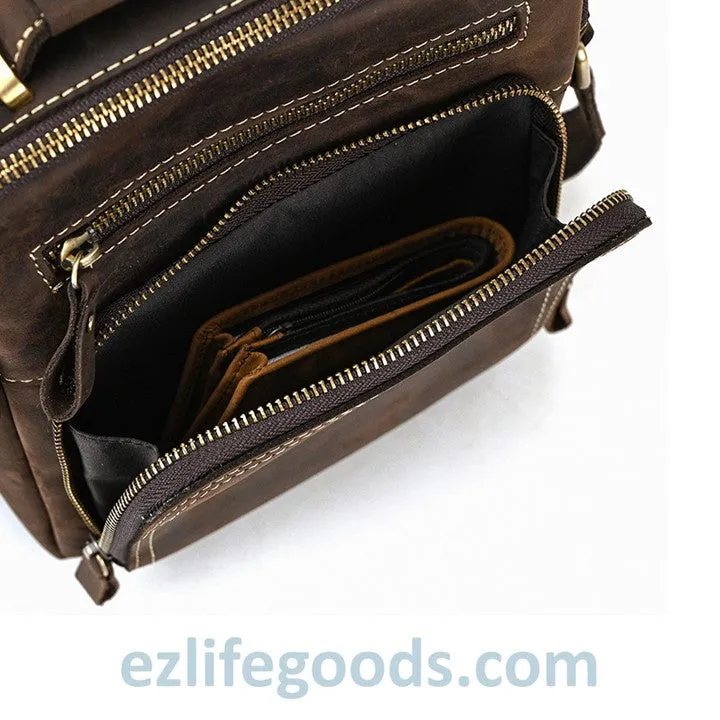 Genuine Leather Crossbody Bag for Men| Brown Messenger Shoulder Bag with Many Pockets