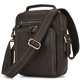 Genuine Leather Crossbody Bag for Men| Brown Messenger Shoulder Bag with Many Pockets
