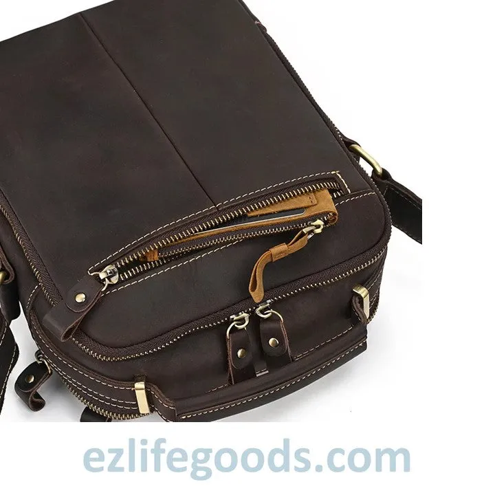 Genuine Leather Crossbody Bag for Men| Brown Messenger Shoulder Bag with Many Pockets
