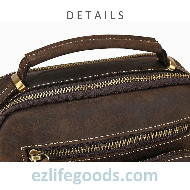 Genuine Leather Crossbody Bag for Men| Brown Messenger Shoulder Bag with Many Pockets