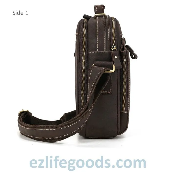Genuine Leather Crossbody Bag for Men| Brown Messenger Shoulder Bag with Many Pockets